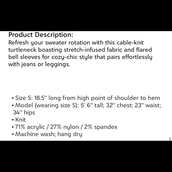 Off-White Cable-Knit Bell-Sleeve Turtleneck - Picture 4 of 5